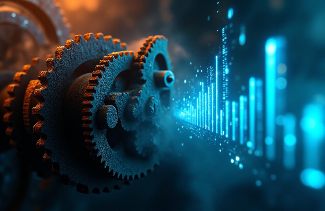 Industrial cogwheels and digital overlays